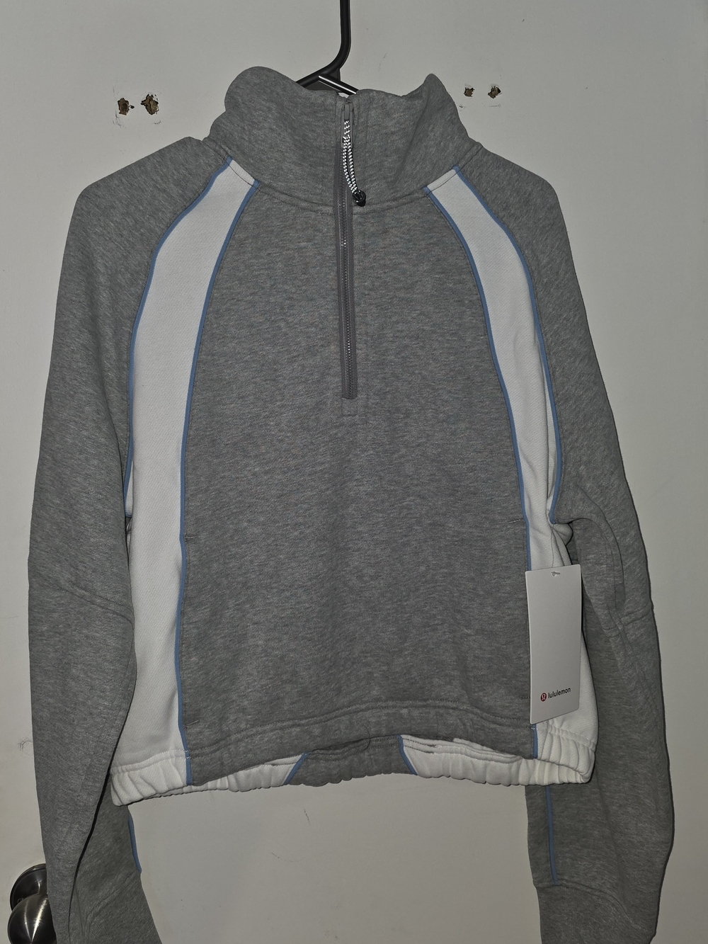lululemon athletica Gray Cowl Half-Zip Sweater with White Panels
